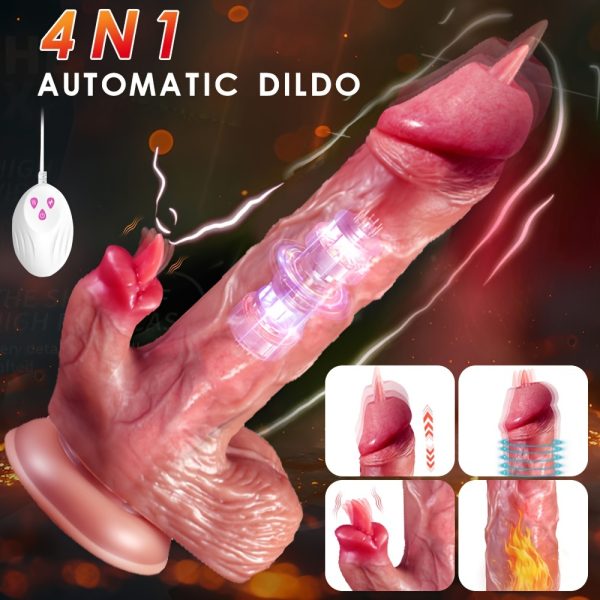 8.7 Inch Realistic Vibrating Fake Penis Female Masturbator - 9 Vibrations, 3 Insertions, Heating Licking Modes, Remote Control, USB Rechargeable, Easy to Clean