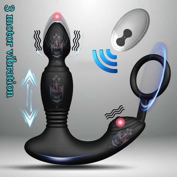 Remote Control Telescopic Prostate Massager - 1pc Thrusting Anal Vibrator Penis Ring With 3 Motors - 10 Modes Silicone Male Anal Sex Toys For Men Masturbation