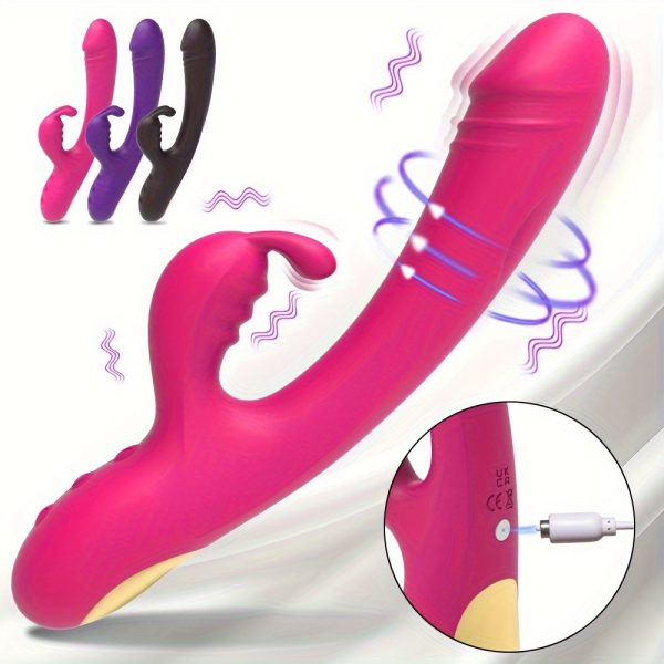 Sandfox Vibrating Rabbit Dildo, 10 Frequency Silent Vaginal Massage, G-Spot Stimulation, USB Powered, Rechargeable Lithium Battery, Adult Intimacy Toy, Wireless, 500mAh Capacity